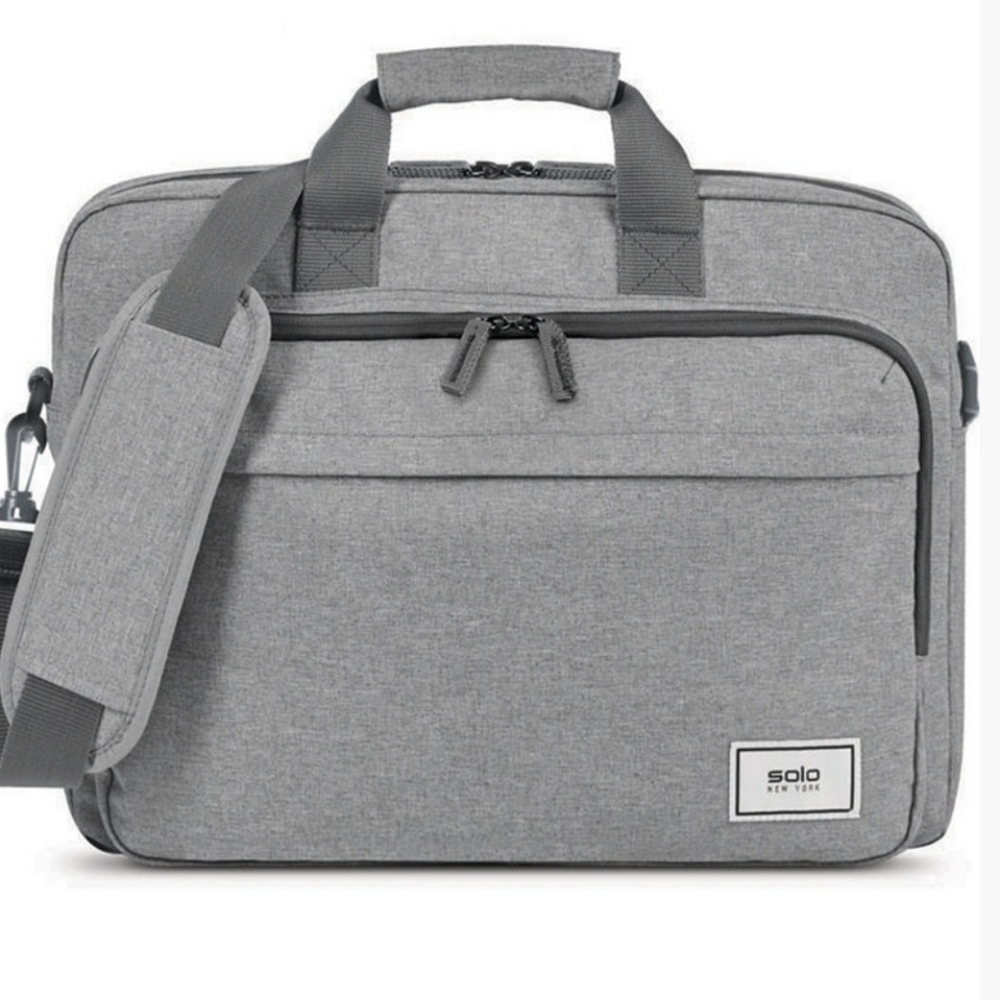 Solo New York Gray Re:New Recycled Adjustable Straps Laptop Briefcase Size 15.6"